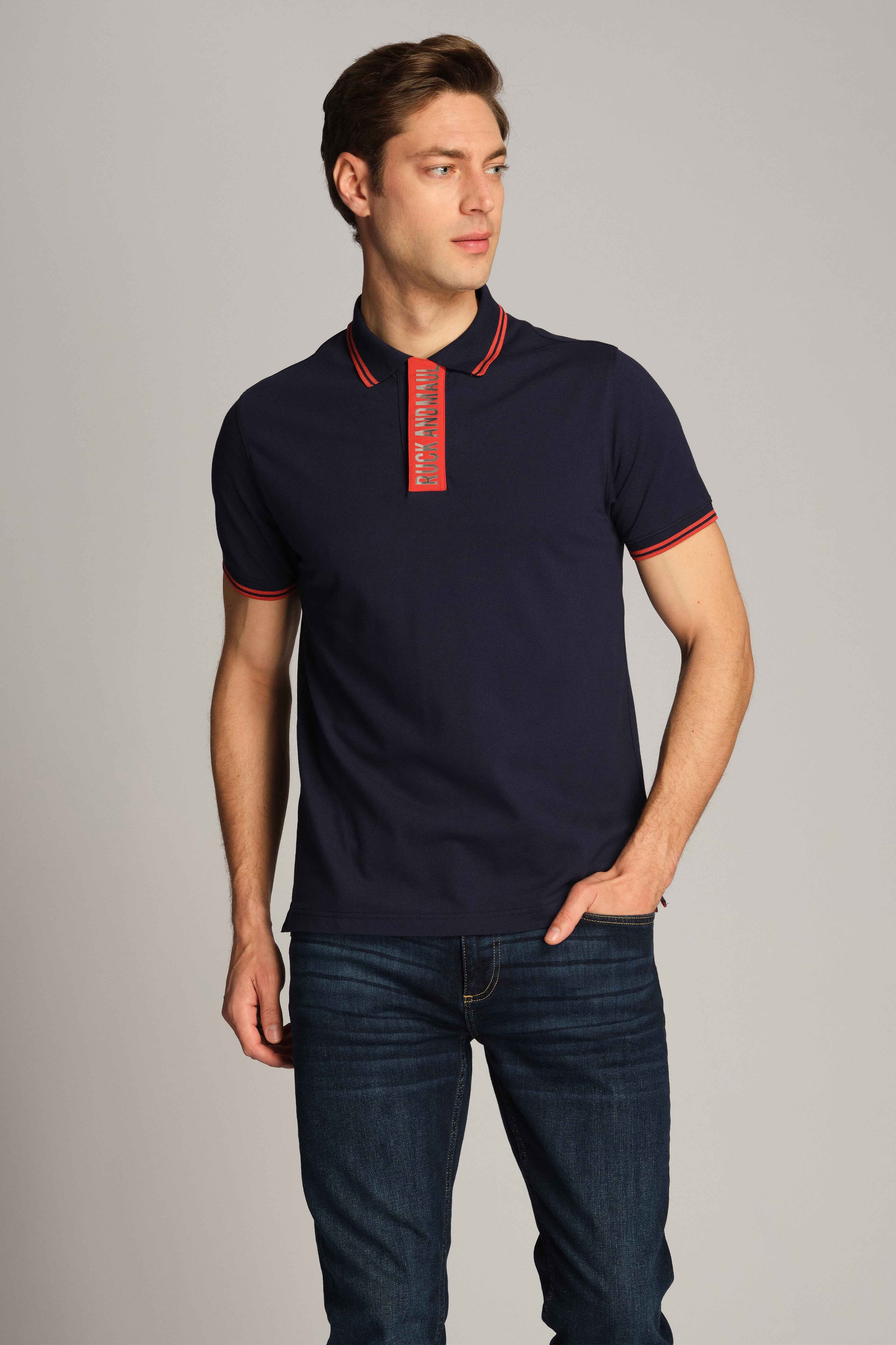 Marineblau Mann Polo-t-shirt