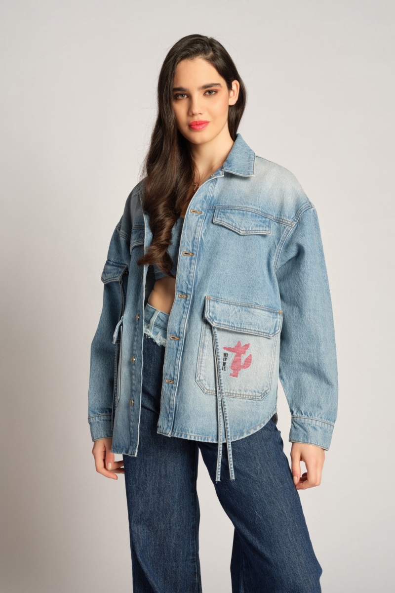 Blau Frau Denim-jacke