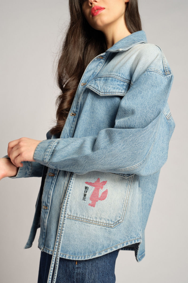 Blau Frau Denim-jacke